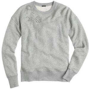 J. Crew Gray Rhinestone and Embroidered Sweatshirt Size Large